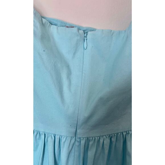 Staud Elio Tiered Mini Dress Women's sz. 6 in Turquoise Off the Shoulders - Picture 7 of 9